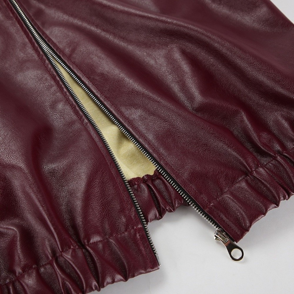 Vintage PU Leather Jacket Wine - Motorcycle Gear Outfit 评论和价格